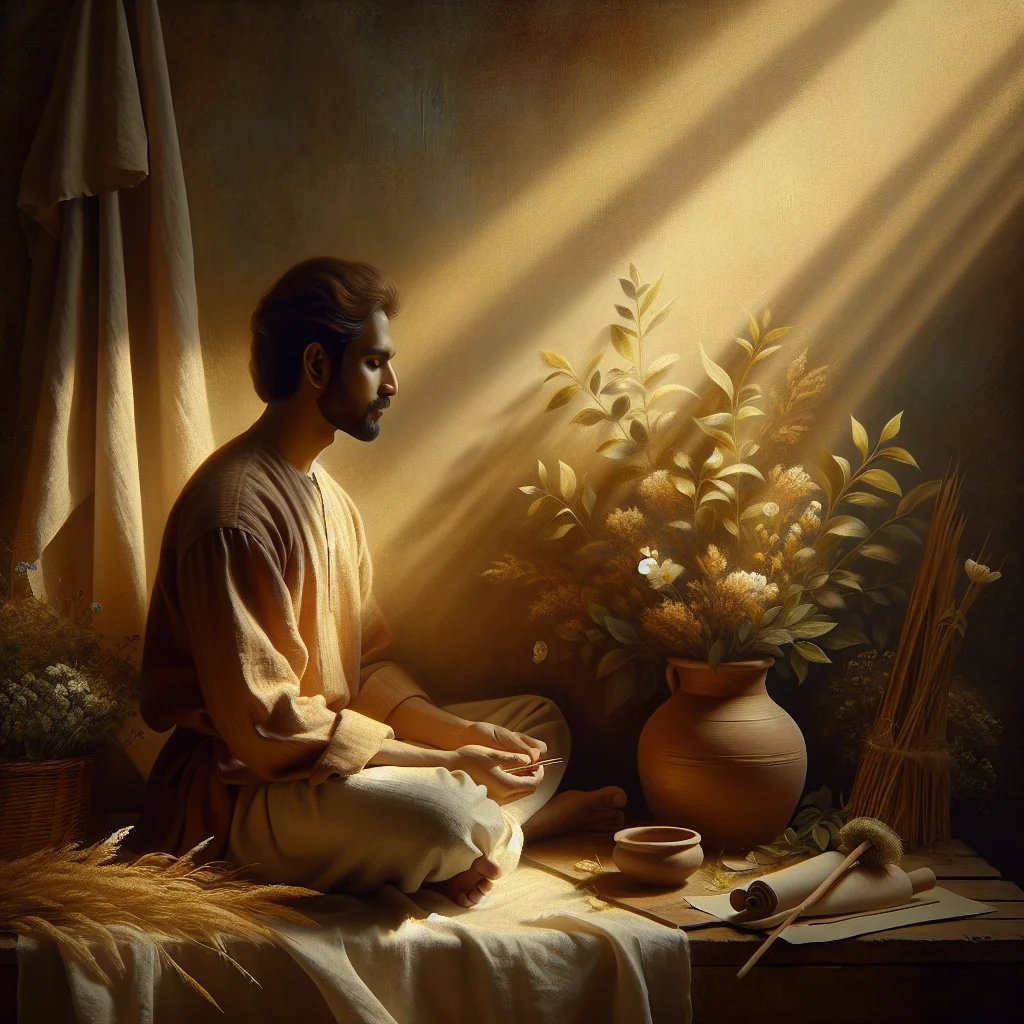 Individual engaged in mindful slow living society activities like gardening and reading in a serene natural setting