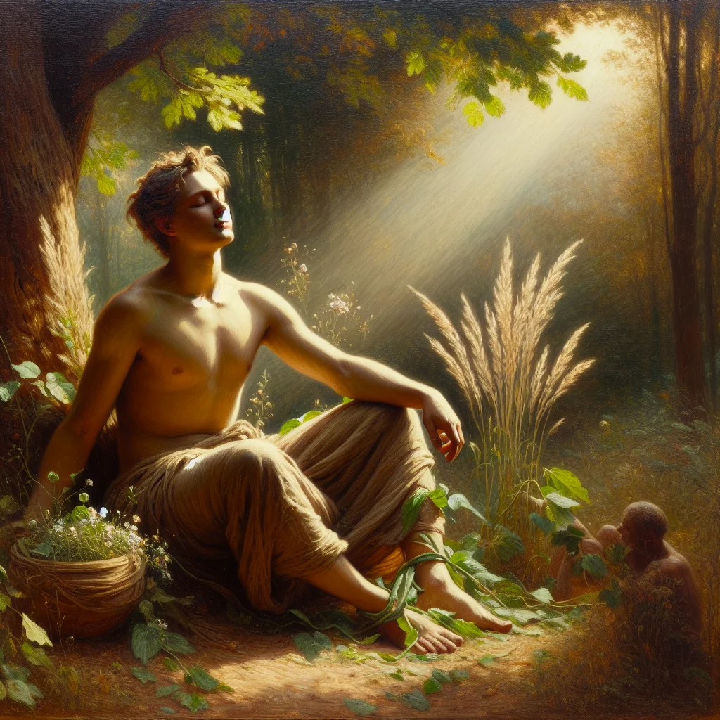 Person sitting in nature practicing open mindfulness meditation with awareness of surroundings