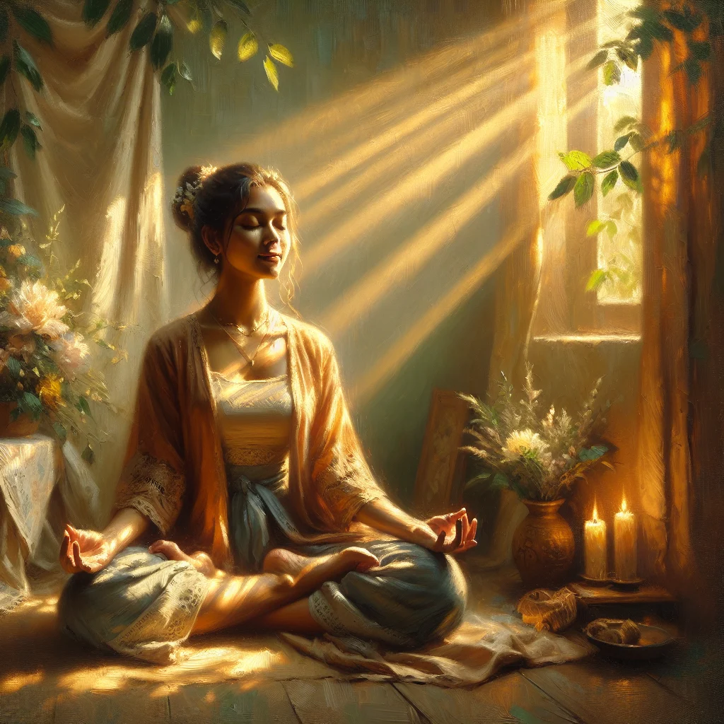 Person sitting peacefully in meditation pose practicing having positive mindset techniques