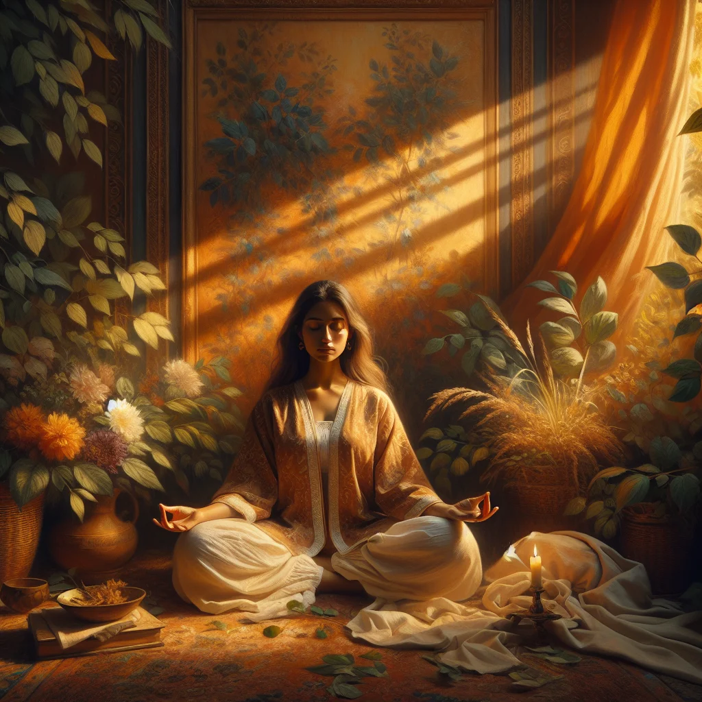 Calm person meditating outdoors as part of burnout recovery process