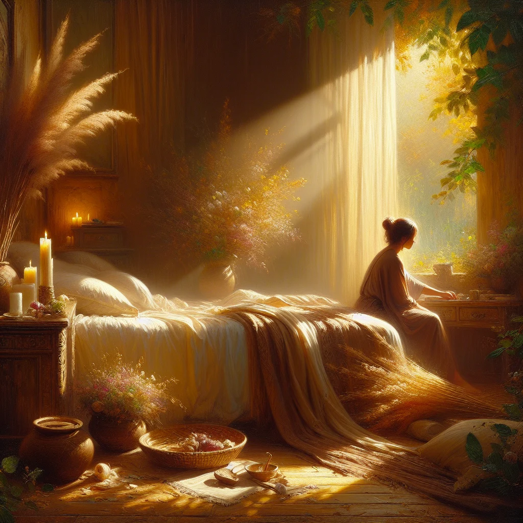 person-resting-peaceful-bedroom-burnout-recovery Person resting peacefully in a serene bedroom environment during burnout recovery