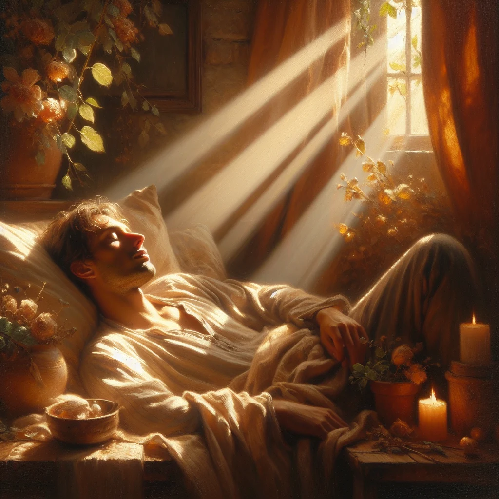 Person recovering from burnout while resting peacefully at home with calm surroundings