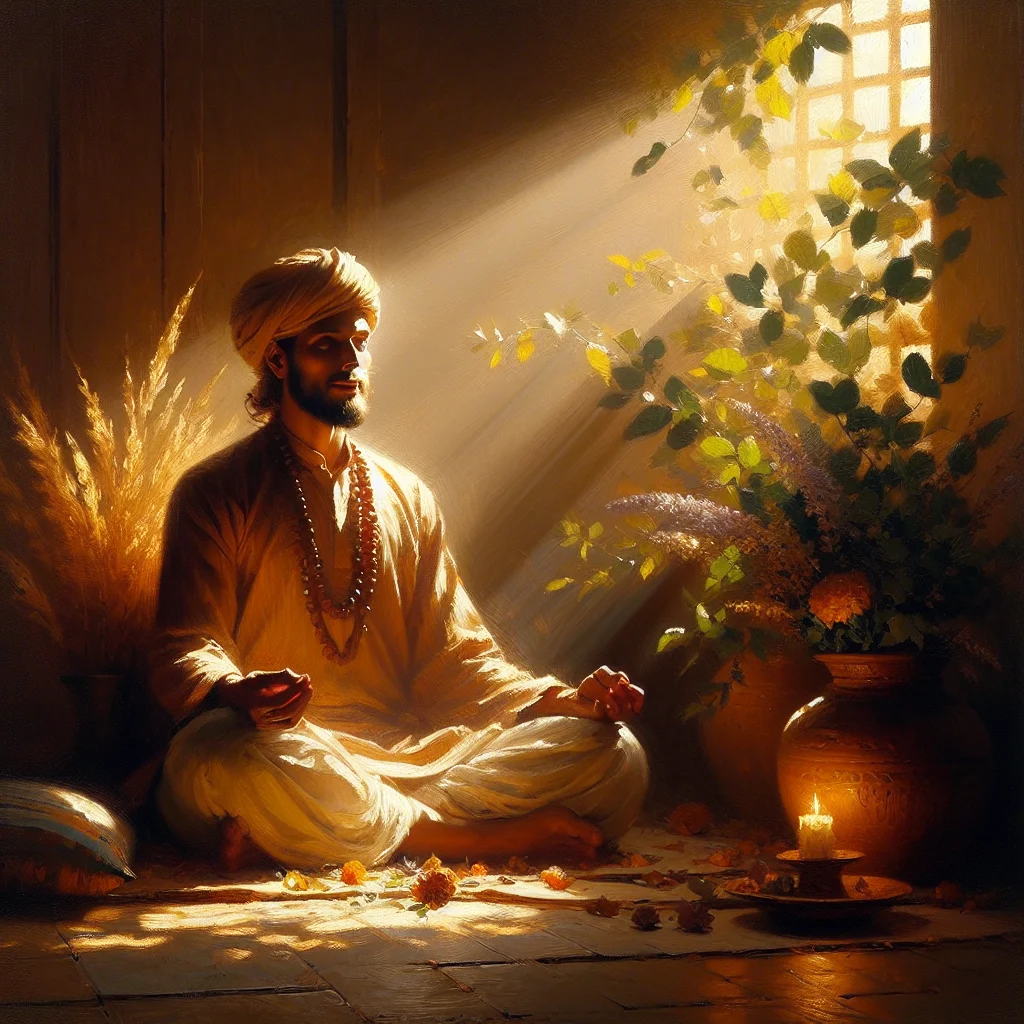 Person sitting cross-legged in a peaceful meditation posture with eyes closed