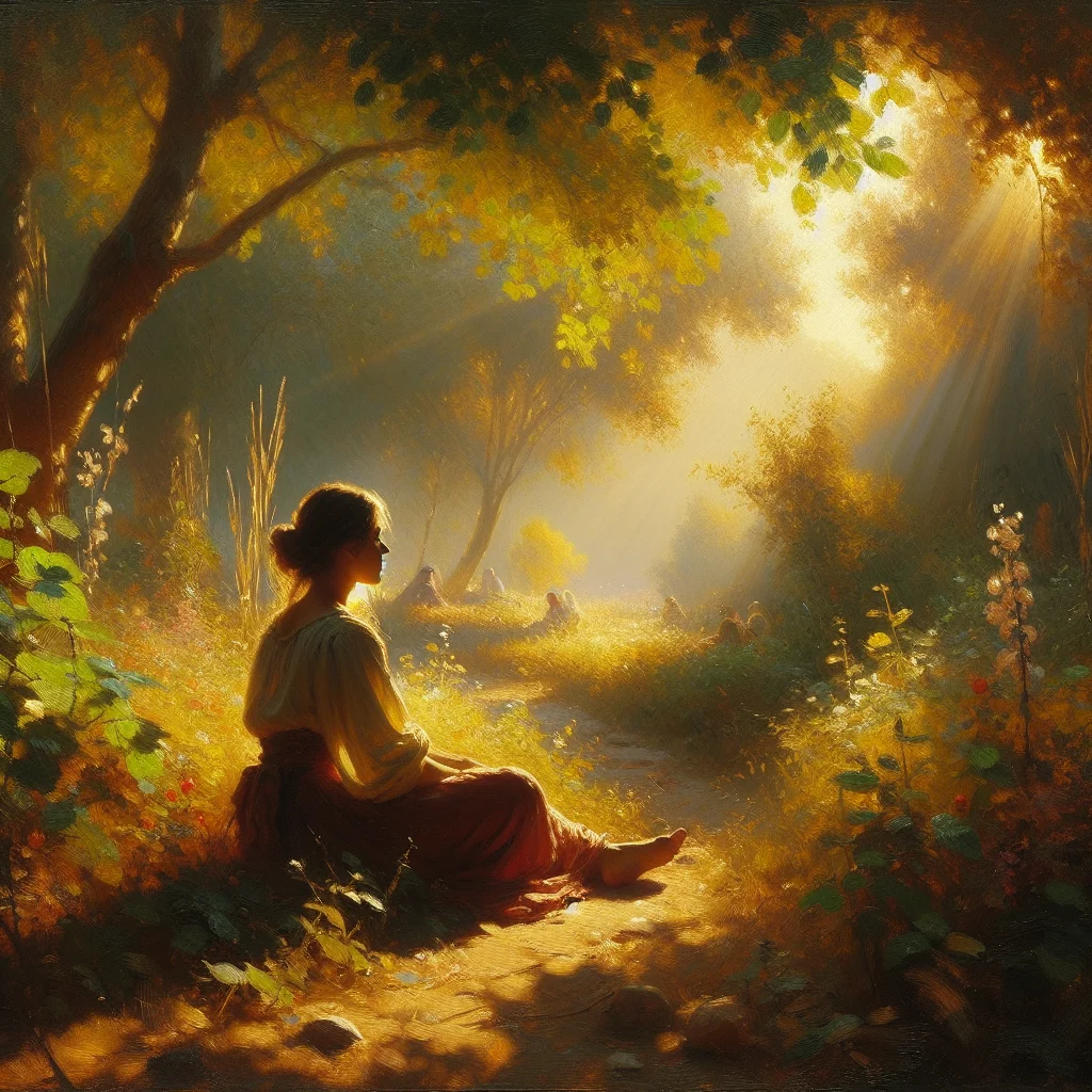 Person practicing slow living psychology by sitting peacefully in a natural environment surrounded by trees