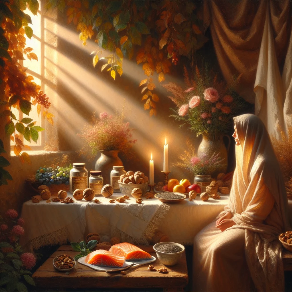 Close-up of person holding omega-3 fish oil capsules with a glass of water, representing daily supplementation for emotional balance