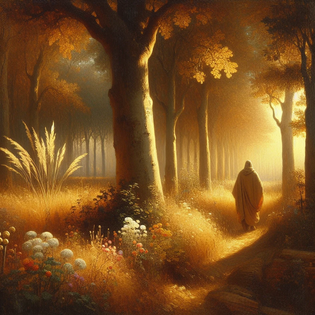 person-walking-peacefully-in-nature Person in burnout recovery walking peacefully through forest path during healing journey