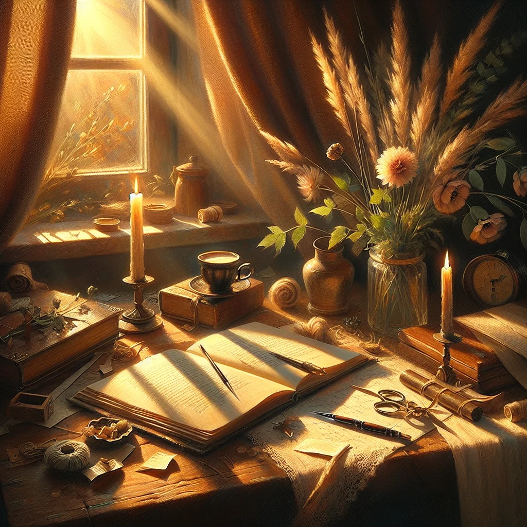 personal-journal-notebook-desk Open me journal notebook with pen on wooden desk surrounded by peaceful morning light