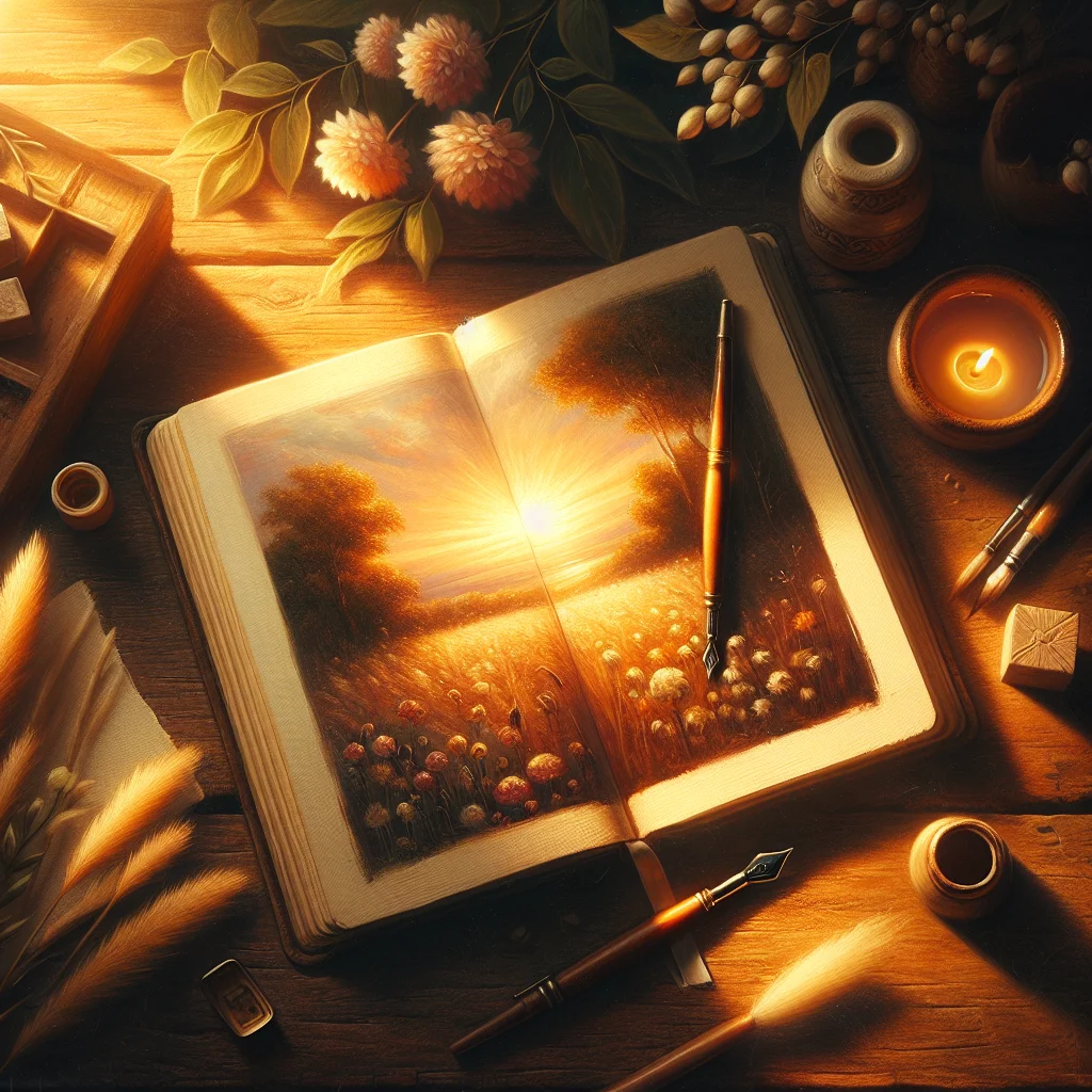 Open guided journal for self love showing thoughtful prompts with a pen and tea cup nearby