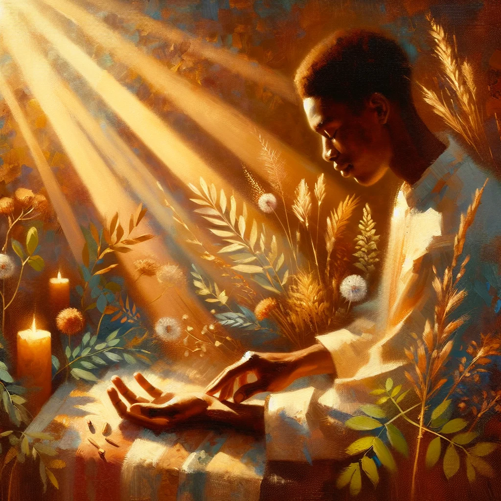 Close-up of healing hands gently working on a client's shoulder and neck area during an emotional healing massage session