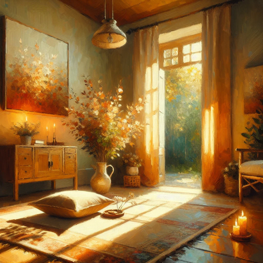 Calm meditation corner with cushions and natural lighting creating a mindfulness resilience practice space