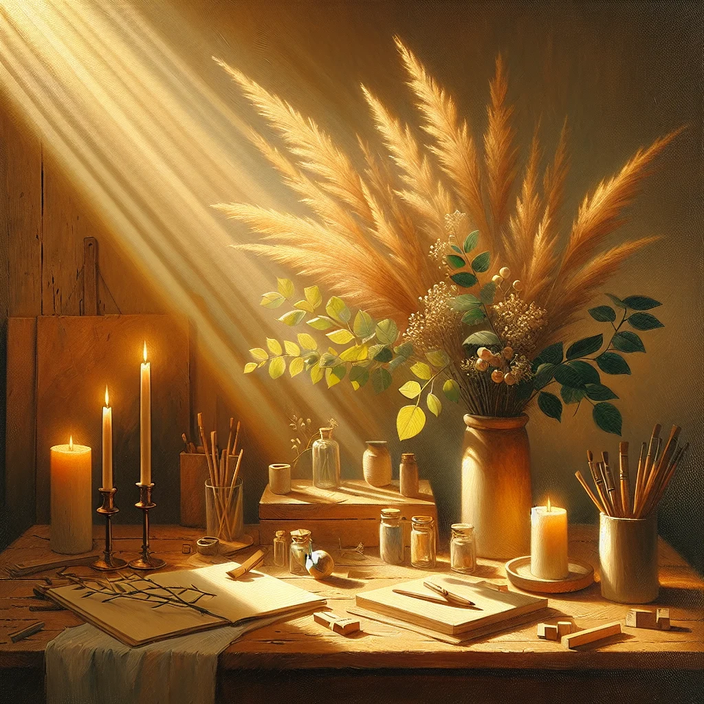 Minimalist workspace embodying slow living principles with plants and natural materials