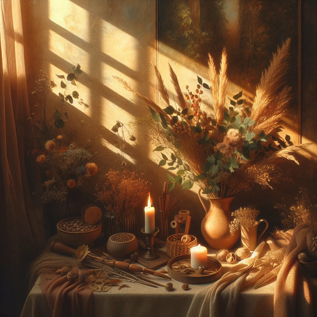 Seasonal home interior with natural elements showcasing slow living photography aesthetic and mindful composition