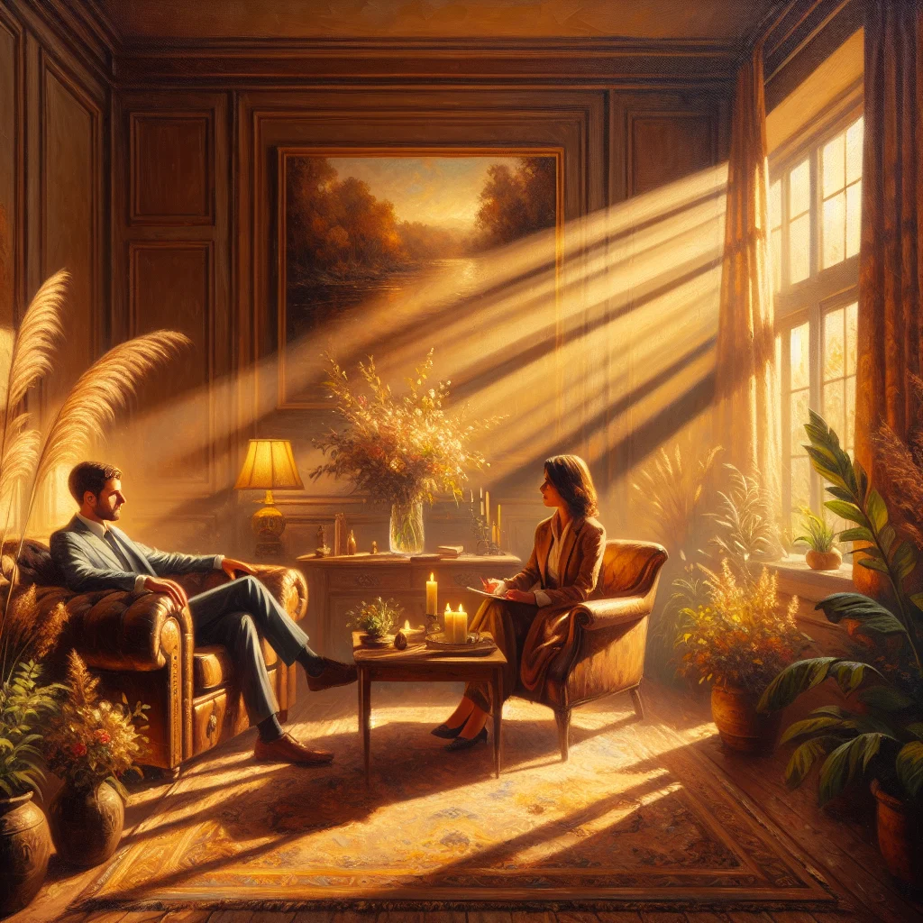 supportive-therapy-session-for-emotional-wellness NDIS participant engaging in supportive therapy session with mental health professional working on emotional balance strategies