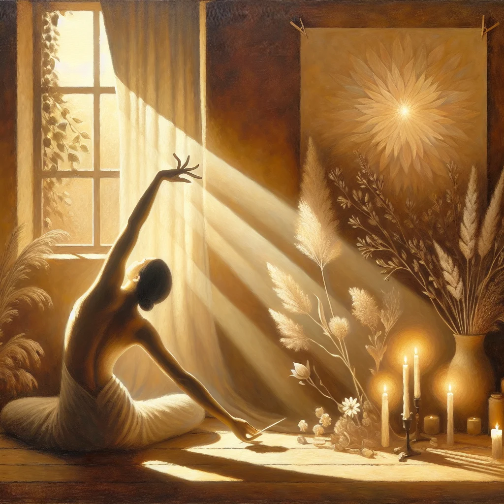 Person engaged in dynamic tantric movement practice for emotional release with flowing energy patterns