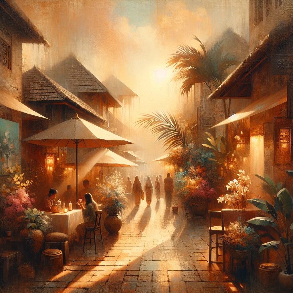 traditional-balinese-street-with-wellness-cafes Slow living JL Teuku Umar showcasing peaceful street with traditional shops and modern wellness spaces