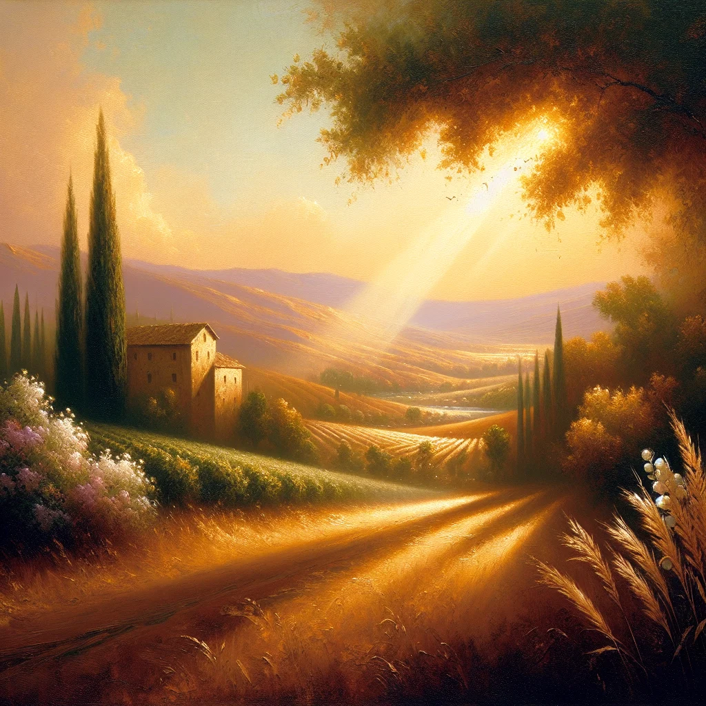 umbrian-countryside-rolling-hills Peaceful Umbrian countryside with rolling green hills, olive groves, and a traditional stone farmhouse under blue sky