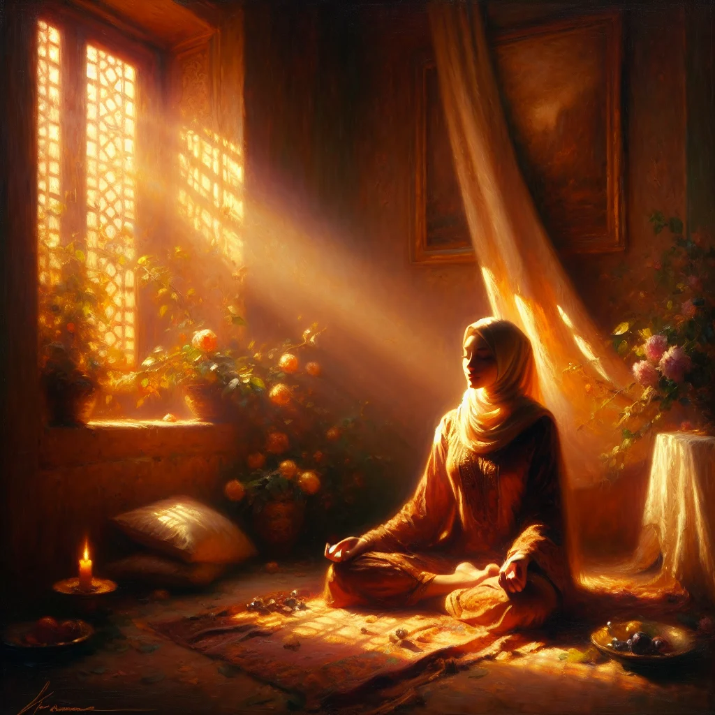 woman-meditating-peacefully-at-sunrise Woman sitting in meditation posture during sunrise practicing good morning guided meditation