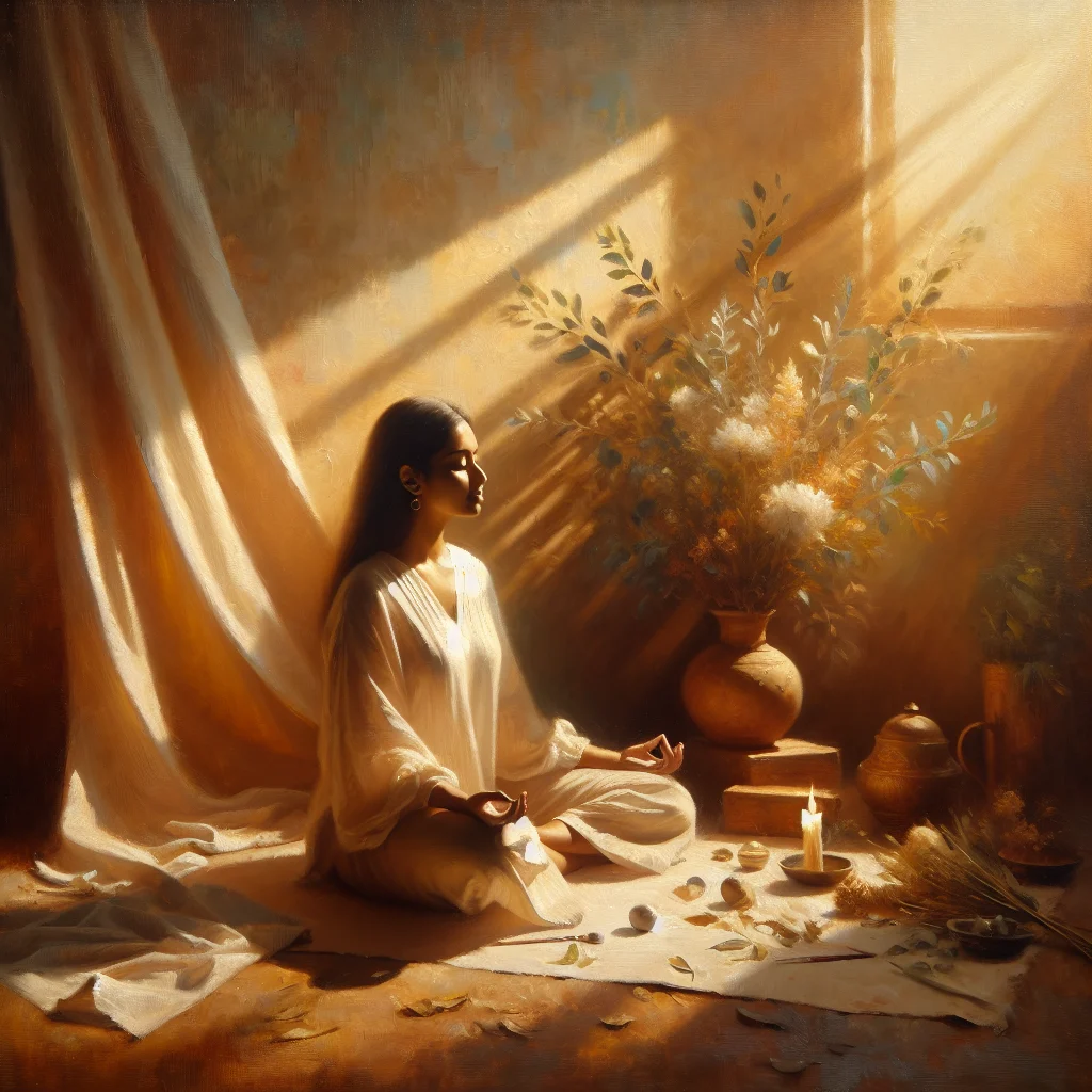 Woman performing kundalini yoga breathing techniques for emotional balance and inner peace