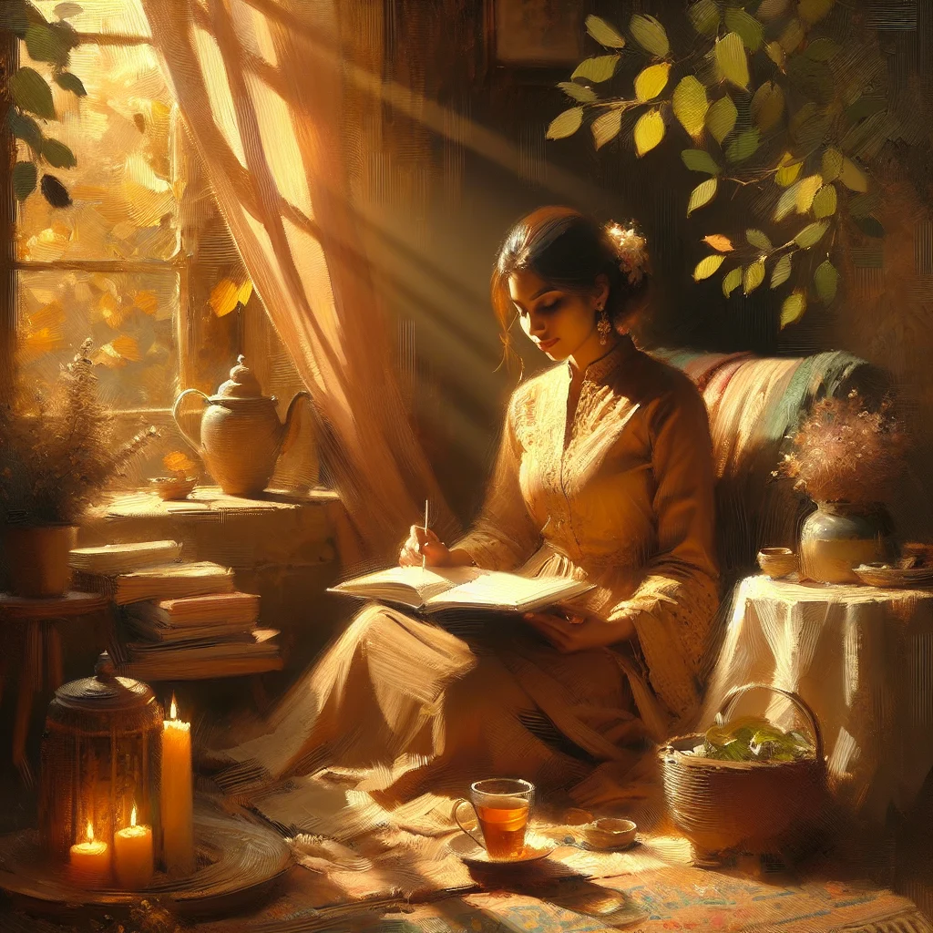 woman-reflecting-on-emotional-eating-patterns Woman sitting peacefully reflecting on her emotional eating patterns and relationship with food