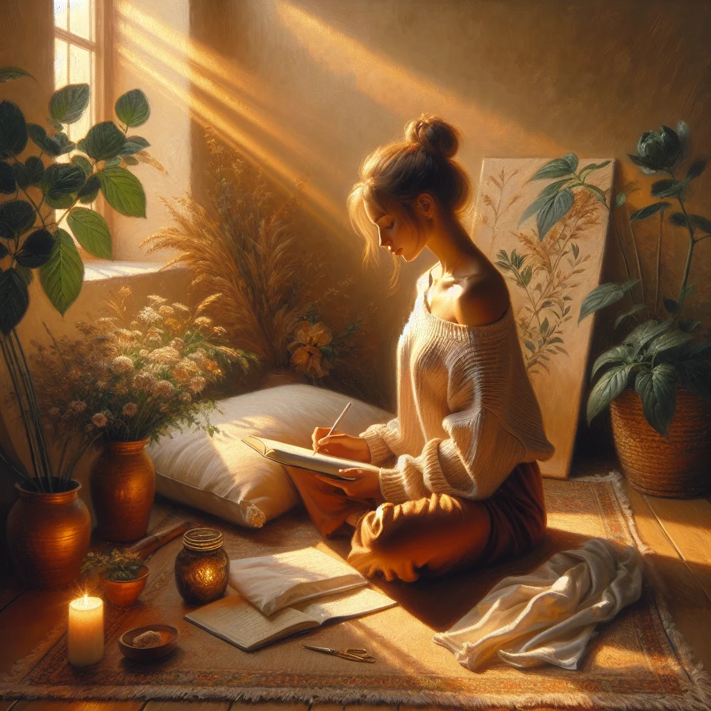 Person engaging in burnout recovery activities including meditation, exercise, and journaling for mental wellbeing