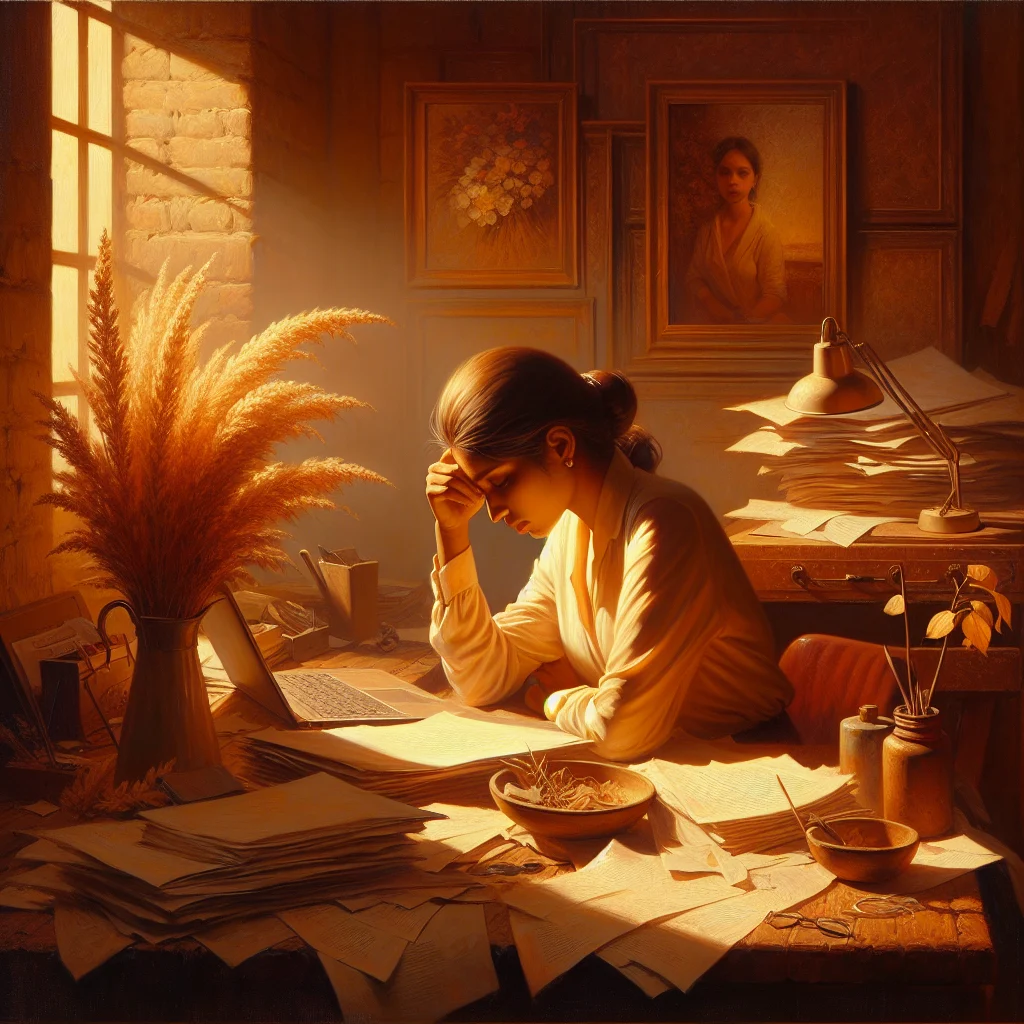 Stressed professional at desk showing signs of workplace burnout and exhaustion