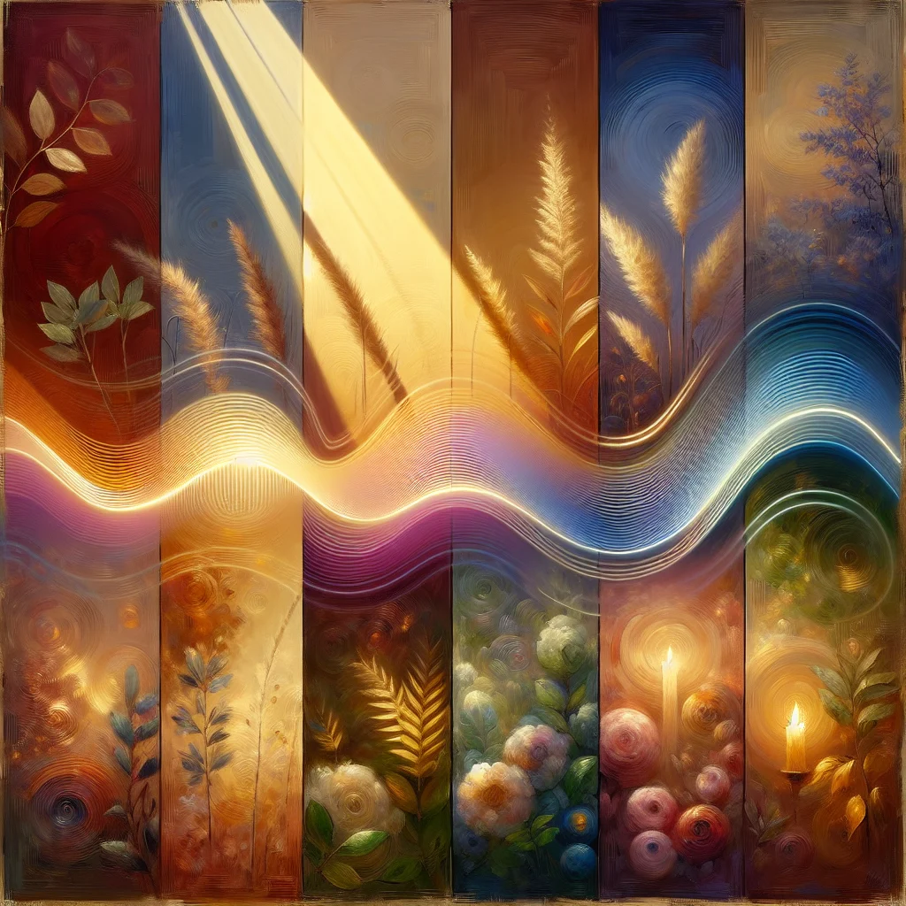 Visual representation of different hertz healing frequencies shown as colorful sound waves and vibrations