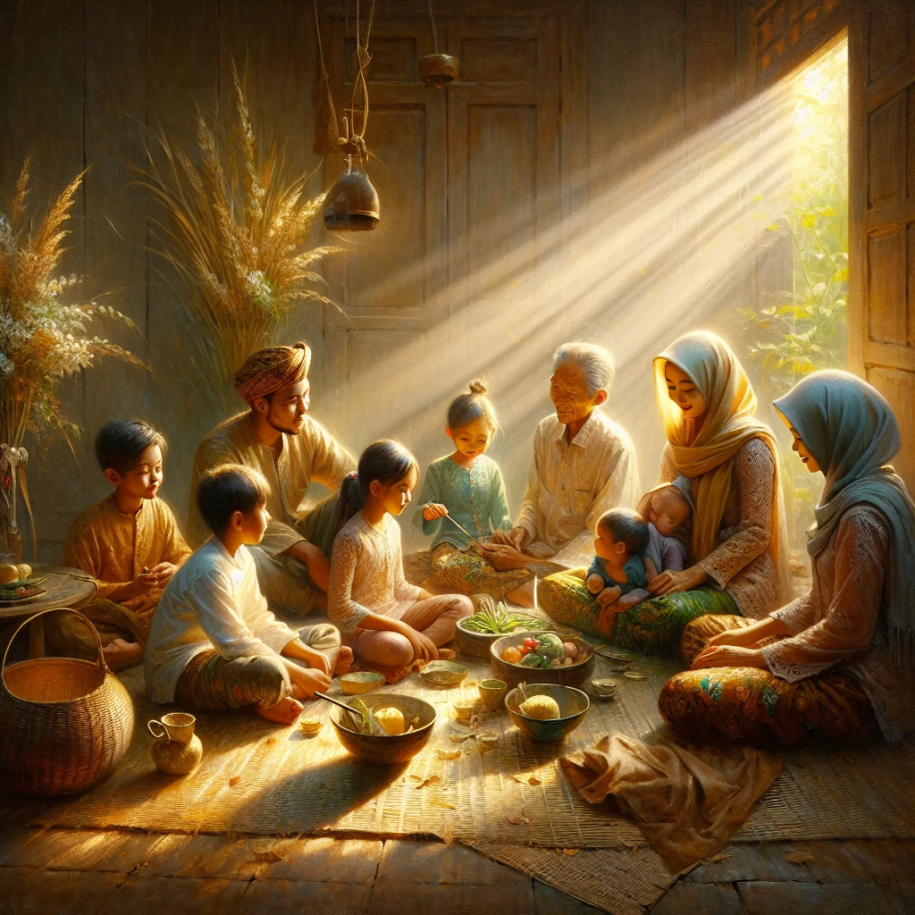 Indonesian family practicing slow living bahasa indonesianya together through shared meal and quality time
