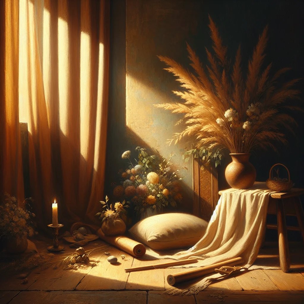 Serene meditation space with cushion and natural lighting set up for follow along meditation practice