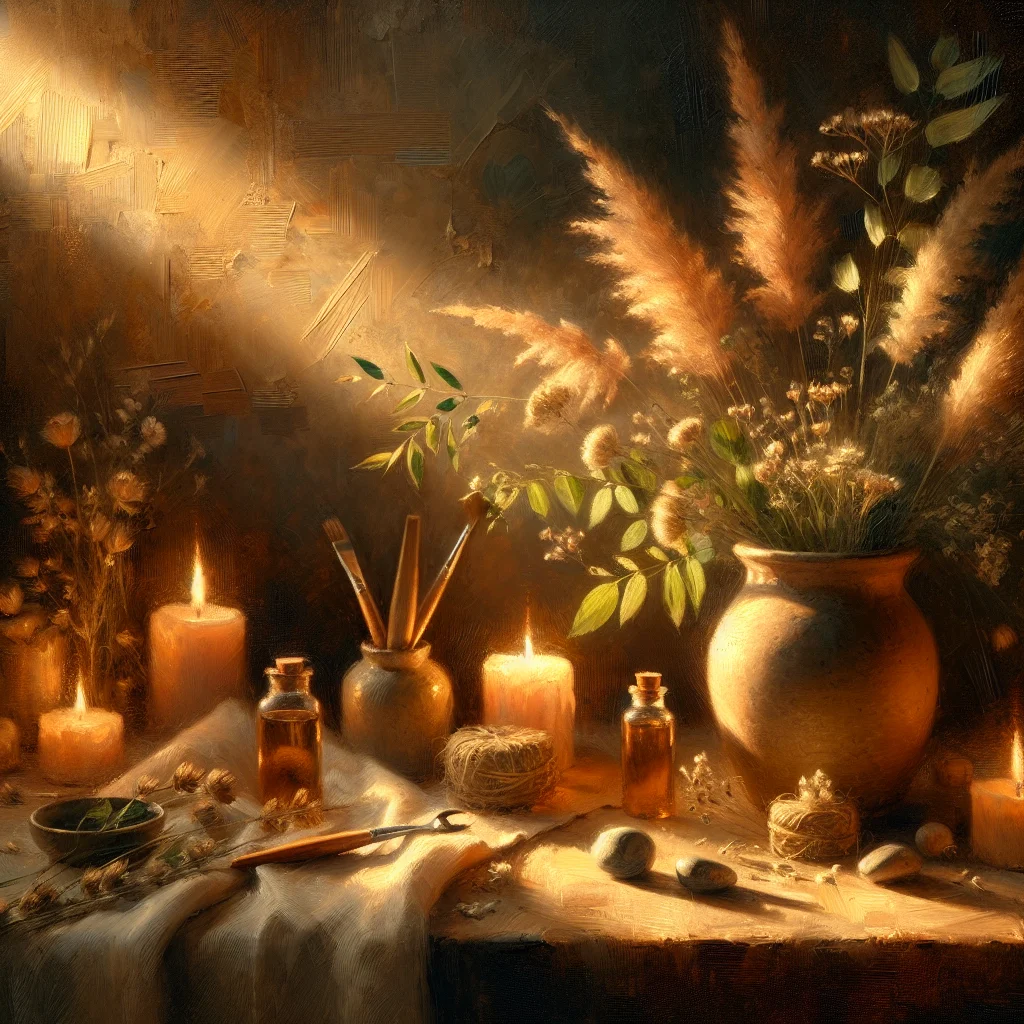 Serene healing environment with natural elements supporting mindfulness practice and wellness