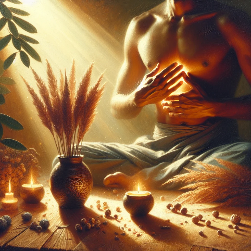 Person practicing deep breathing exercises for nervous system regulation and emotional healing in a peaceful natural setting