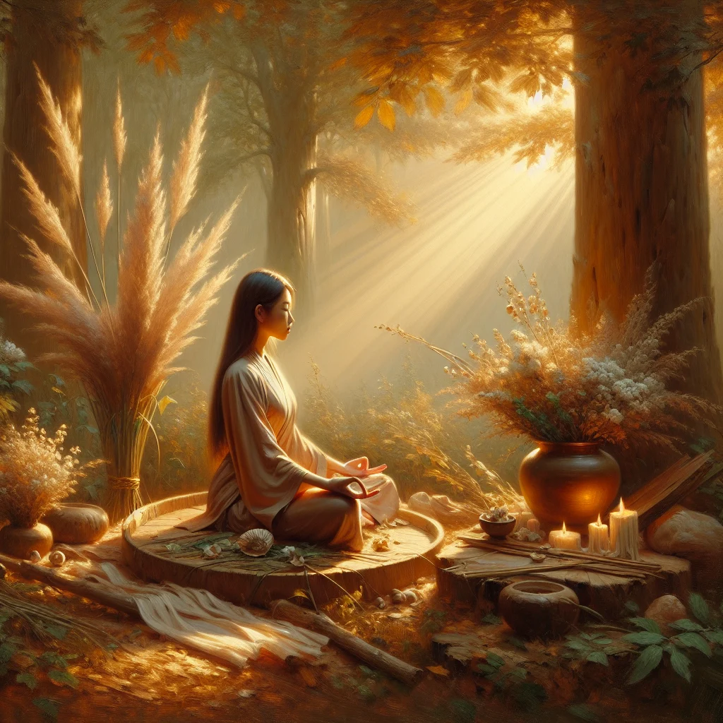 Person practicing mindfulness meditation demonstrating benefits of emotional balance in peaceful natural setting