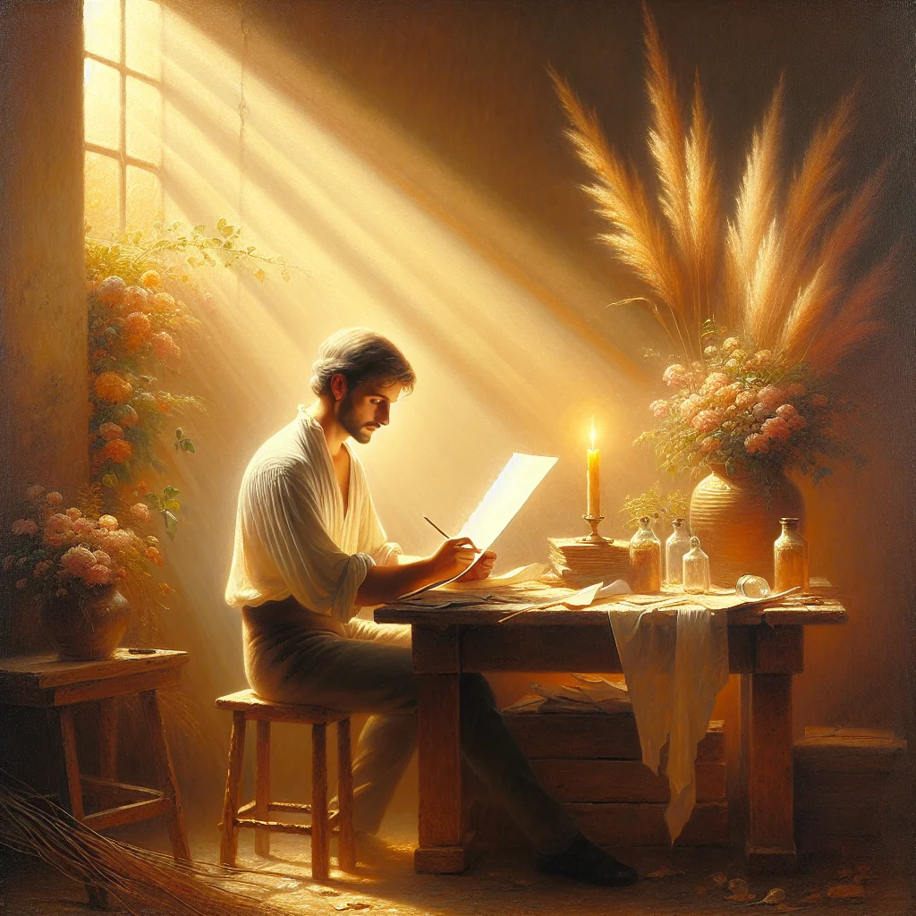 Person thoughtfully completing an emotional recovery questionnaire at a peaceful desk with natural lighting