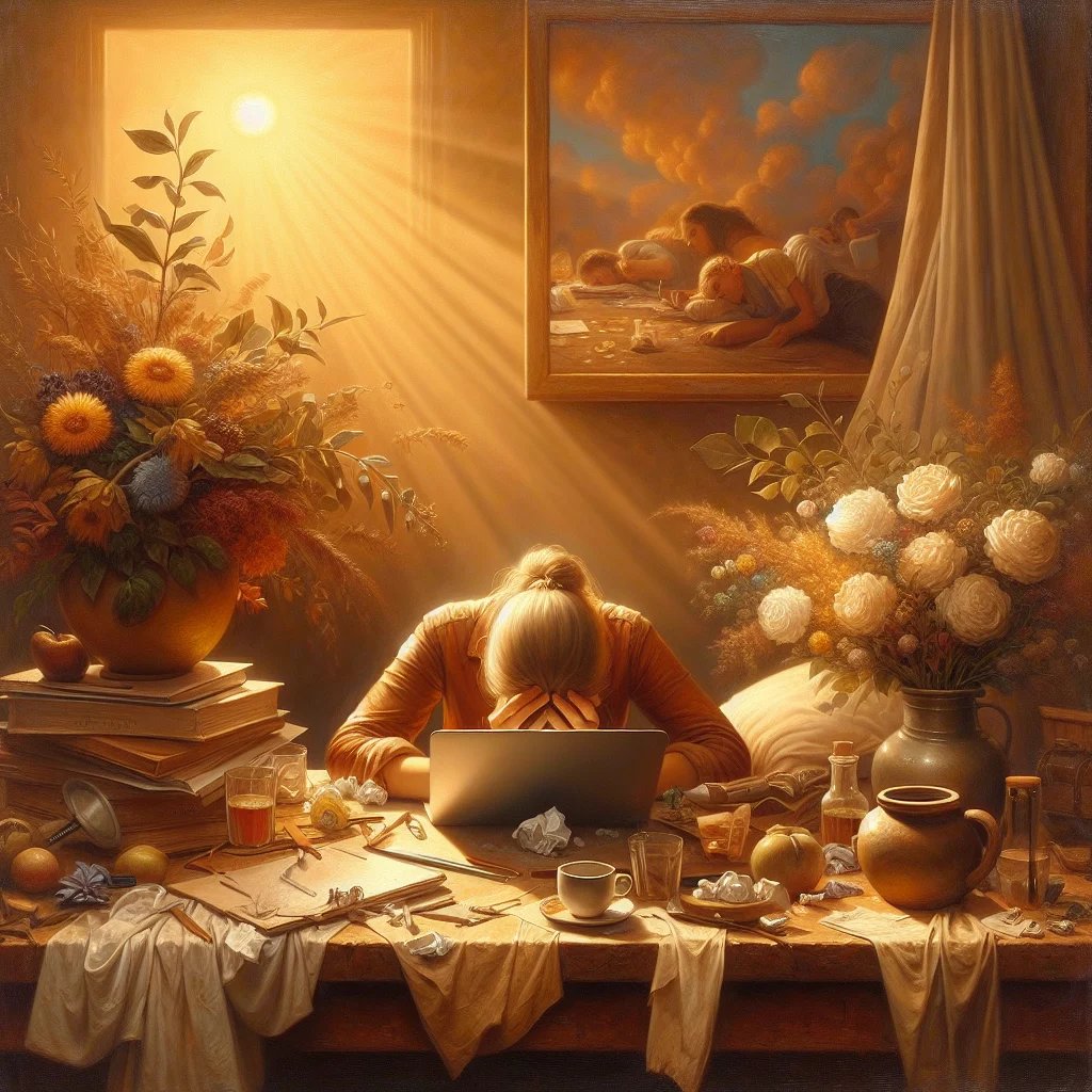 exhausted person sitting at desk showing signs of severe burnout and fatigue