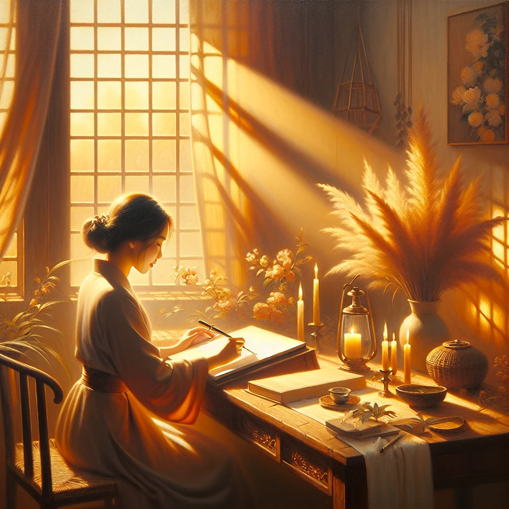 Individual practicing stoic mindfulness through reflective journaling