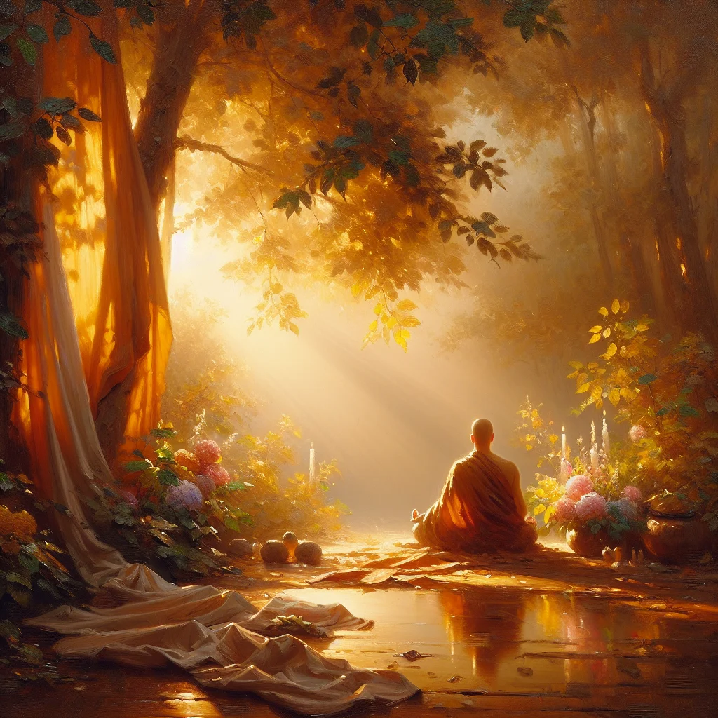 Person sitting peacefully during a healing feelings meditation practice with calming natural surroundings