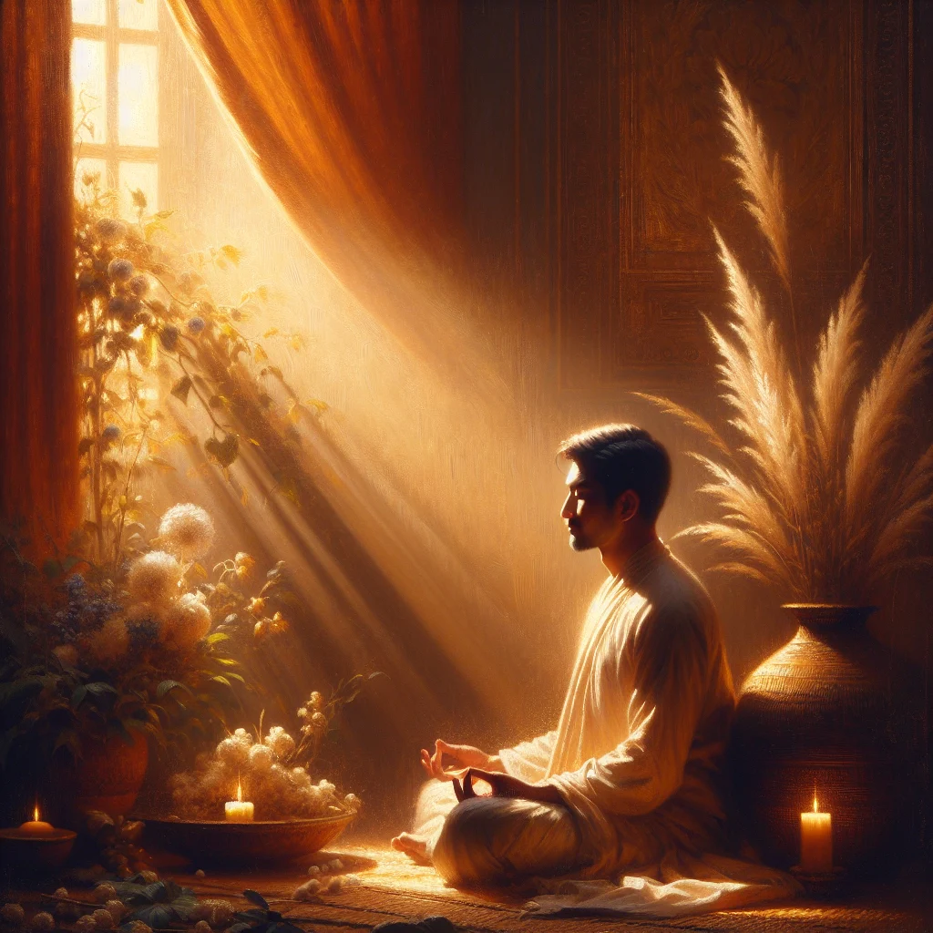 person-meditating-listening-to-inner-voice Person sitting in meditation posture with eyes closed, peacefully listening to their inner voice during meditation practice