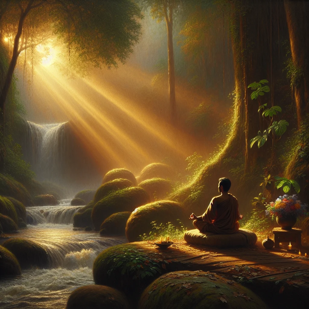 Person practicing oxygen healing meditation techniques in nature surrounded by fresh air