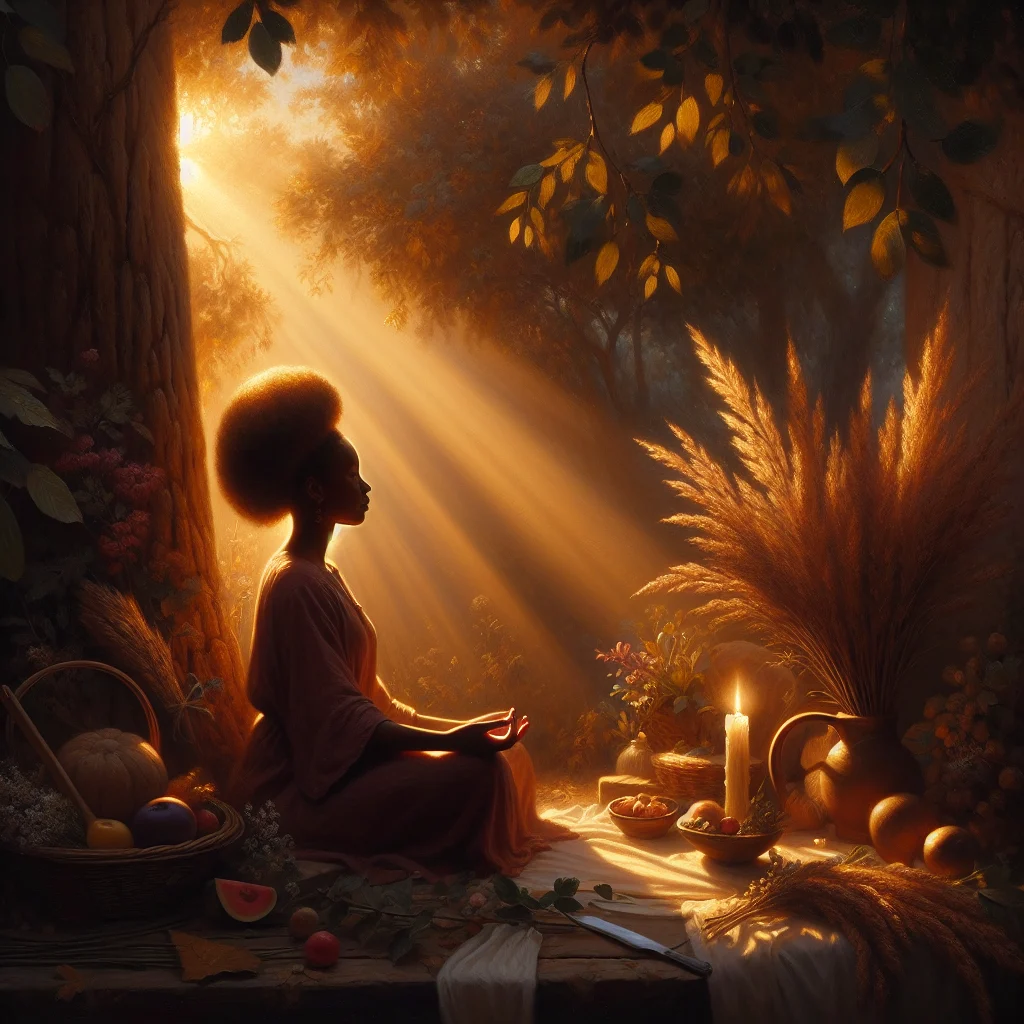 person-meditating-peaceful-natural-setting Individual practicing mindfulness meditation in serene outdoor environment surrounded by nature