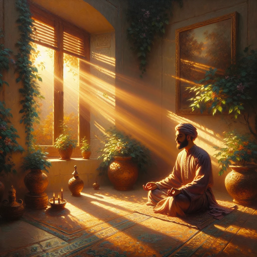 Person sitting in meditation posture during a peaceful 7 day meditation practice session