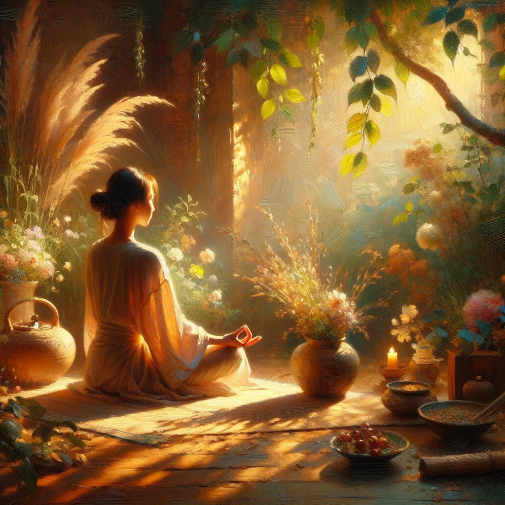 Person practicing mindfulness meditation in a peaceful natural setting for healing and wellness