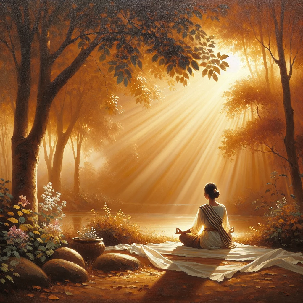 Person sitting in peaceful meditation posture outdoors, demonstrating psychological healing techniques through mindfulness practice