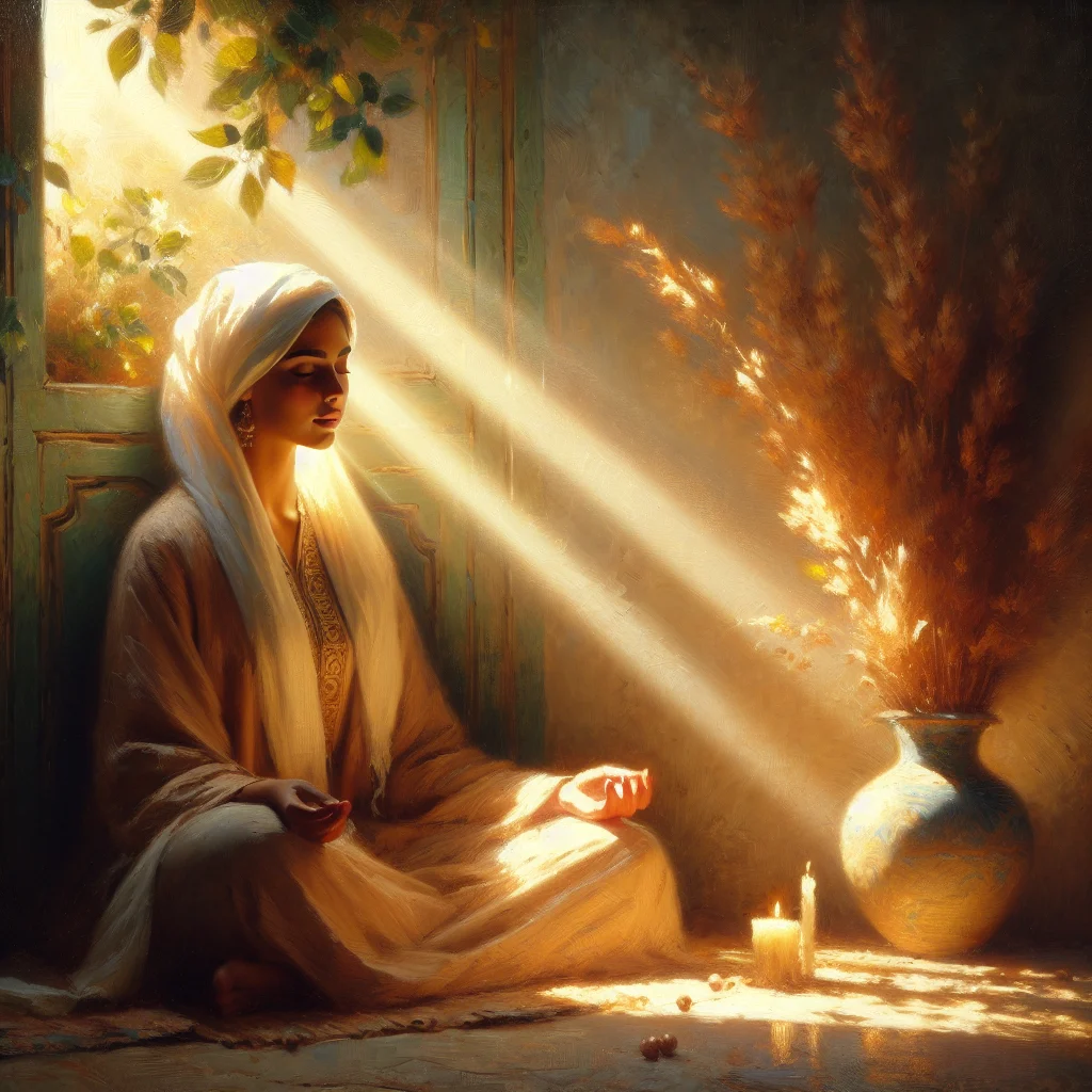 Person sitting comfortably practicing five minute mindfulness meditation in a peaceful setting