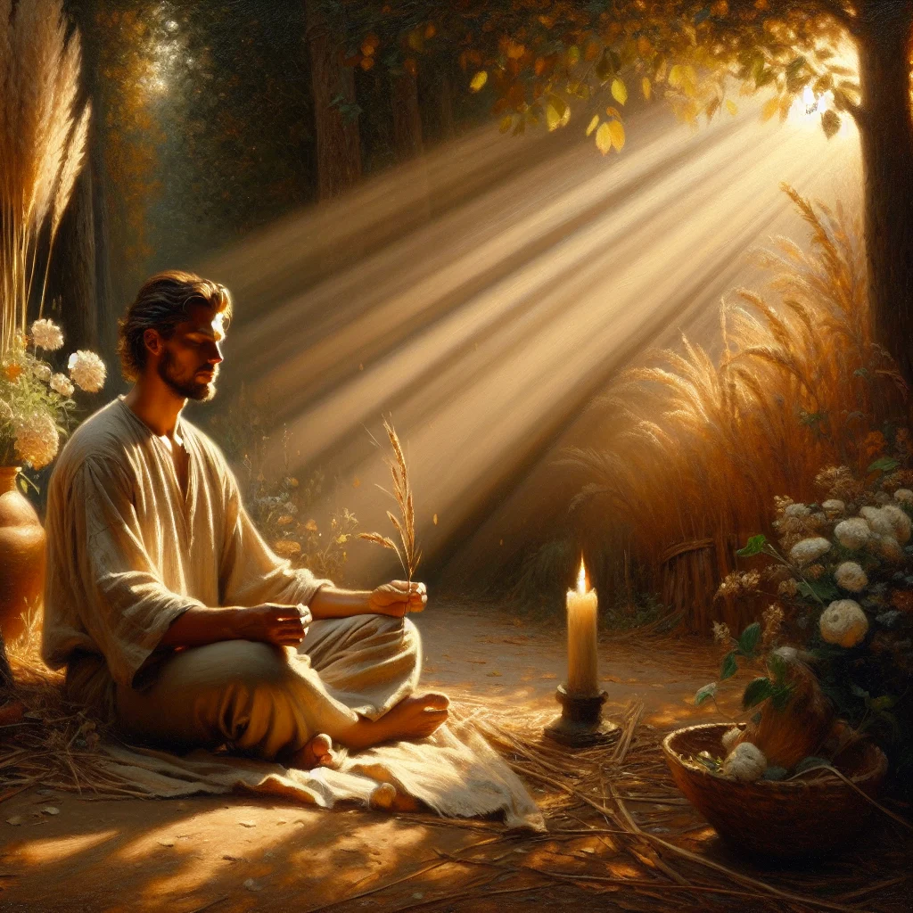 Calm person meditating outdoors in nature showing signs of burnout recovery and renewal