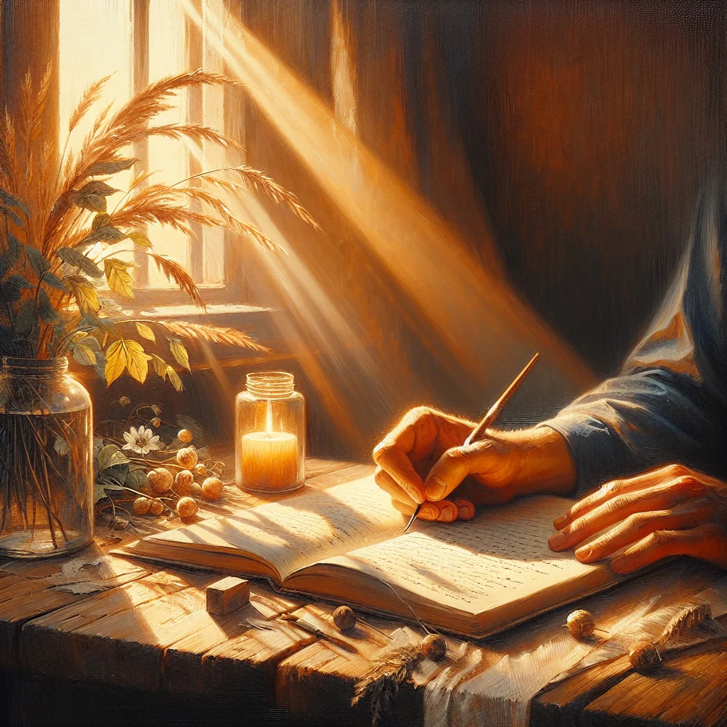 person-writing-journal-natural-light Person engaged in therapeutic journaling in natural lighting, illustrating psychological healing through expressive writing techniques