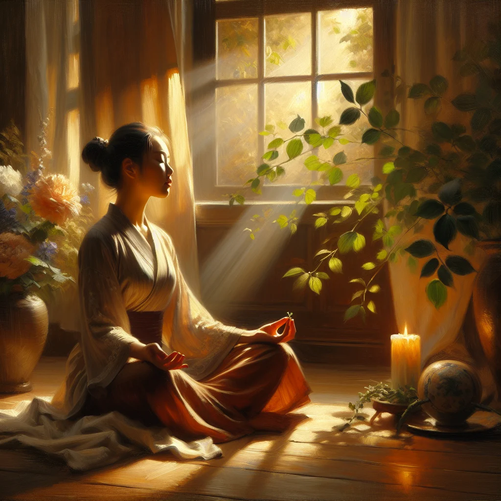 serene-woman-practicing-self-hypnosis-techniques Woman practicing self-hypnosis for emotional healing in a peaceful setting with eyes closed