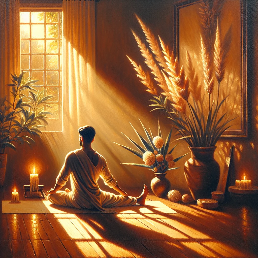 Woman practicing mindful yoga for beginners in a peaceful studio environment with natural lighting