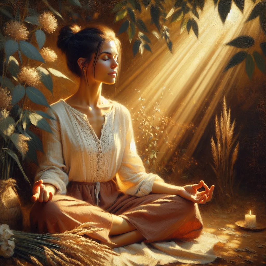 woman-practicing-mindfulness-meditation Woman practicing mindfulness meditation in peaceful natural setting