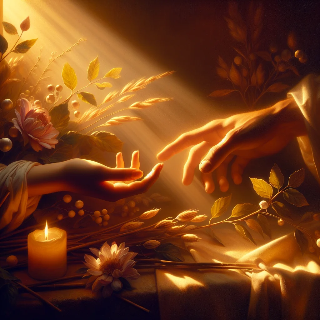 Two hands reaching toward each other symbolizing empathy healing and emotional connection between people