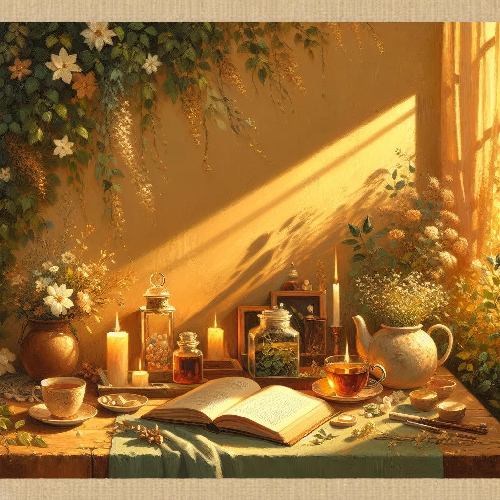 Calming workspace with journal, plants, and wellness tools representing self-care practices for burnout recovery