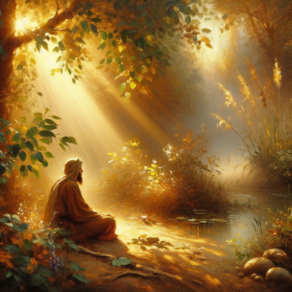 Person practicing mindfulness meditation with acceptance and awareness in a peaceful natural setting